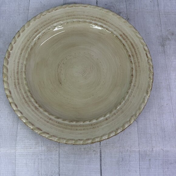 Roscher & Co BELLINI CREAM Embossed Rope Ring Earthenware  Dinner Plates Set 4 - Picture 6 of 16